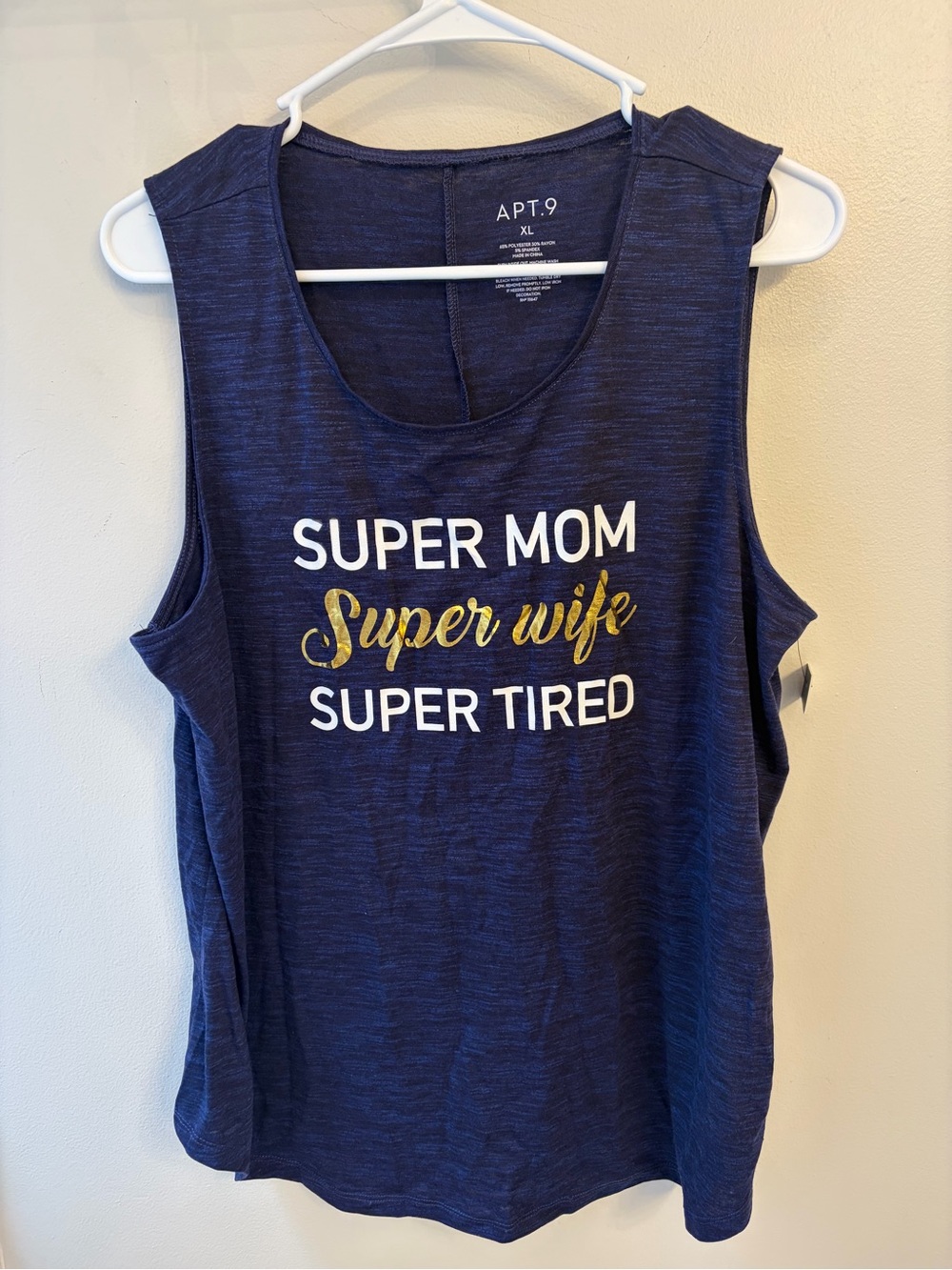 Apt. 9 Navy Sleeveless 'Super Mom Super Wife Super Tired' Graphic Tank xl nwt